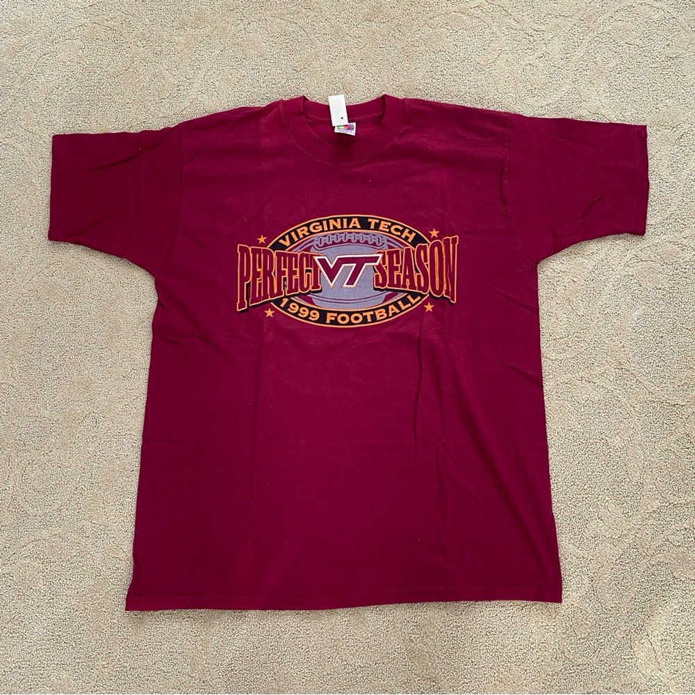 NWT Virginia Tech Hokies Football T-Shirt XL Maroon 1999 Schedule Perfect Season